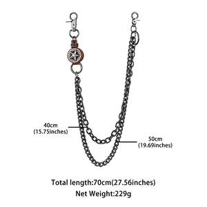 Double-layered hip-hop pant chain with star emblem, 40cm and 50cm length specifications