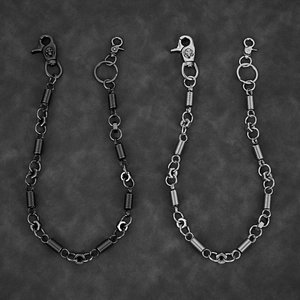 Heavy metal trouser chains in gun black and silver finish with lobster clasps and springs