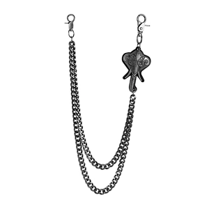 Double-layer gunmetal wallet chain with engraved elephant pendant and lobster clasps