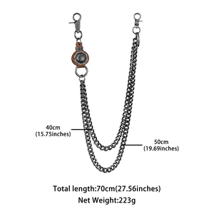 Détail de la chaîne de portefeuille punk double avec cuir gravé et ses dimensions