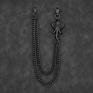 Punk double-layer metal trousers chain with vintage elephant pendant and snap hooks