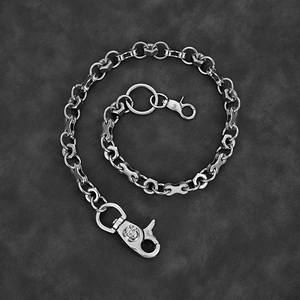 Industrial punk skull motorcycle wallet chain with hex nuts and silver metal links