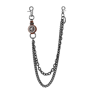 Double-layered thick chain pants accessory with star leather badge and lobster clasps