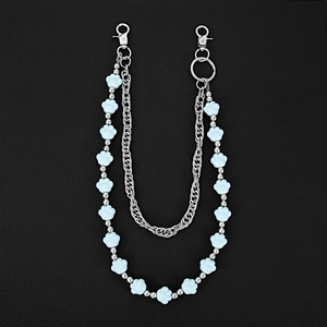 Detail of double-layer chain with light blue bear paw beads and silver lobster clasps