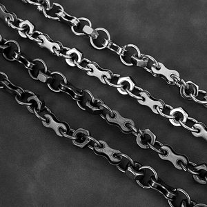 Detailed view of industrial chain with motorcycle style nuts and hardware links