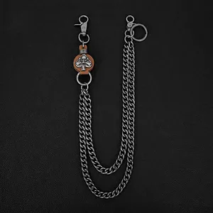 Chaîne de Pantalon Double Couche Punk Rock Homme Hip Hop Crâne Coeur Pendentif Chaîne de Portefeuille Métal Accessoires de Taille