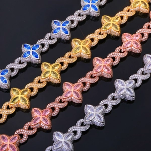 Hip hop Cuban link necklaces with clover motifs in silver, gold, and rose gold finishes