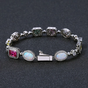 Hip Hop Koper Kleurrijke Zirconia Armband Voor Mannen Vrouwen Iced Out Kunstmatige Opaal Edelsteen Schakelarmband Sieraden