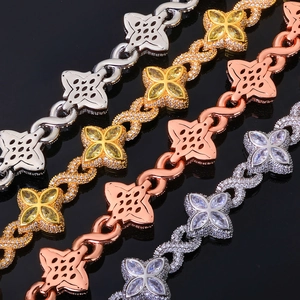 Hip hop clover and infinity symbol zircon necklaces in gold and silver plating