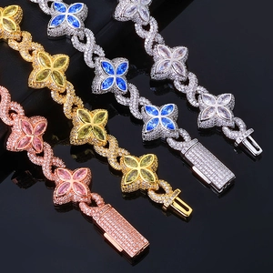 Hip hop clover zircon Cuban chain bracelets for men in four assorted color plating