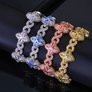 Luxurious Cuban link infinity bracelets with clover motifs and colorful zircon stones