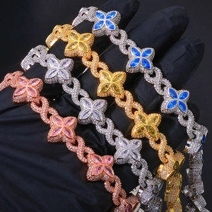 Hip hop clover necklaces with marquise cut zircon stones in gold and silver plating