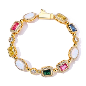 Hip hop S925 silver bracelet with colorful moissanite gemstones and gold plating