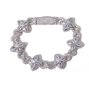 Detail of luxury clover bracelet featuring marquise stones and pave-set link chain