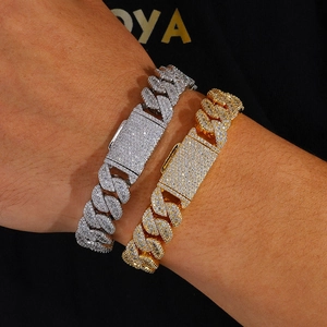 14mm Iced Out Cuban Link Armband Set in Gold und Silber mit funkelnden CZ-Steinen