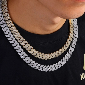 Hip Hop 14mm Iced Out Cuban Link Kettenset in Gold und Silber für Herren mit Zirkon