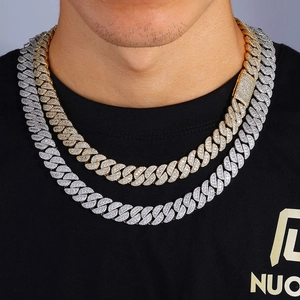 Hip Hop 14mm Panzerkette Set in Gold und Silber mit vollbesetzten Zirkonia Steinen