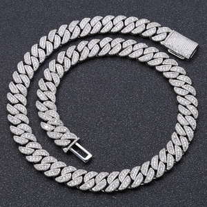 Hip-Hop 14mm silberne Cuban-Link-Kette mit vollem Zirkonia-Besatz für Herren