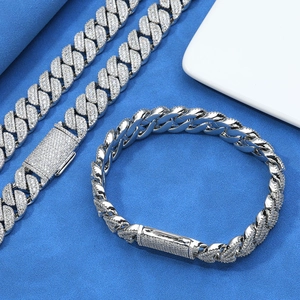 Details von 14mm Hip-Hop-Silber-Cuban-Halskette und Armband mit Zirkon-Einlagen