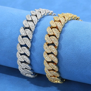 Iced out 14mm Panzerarmband Set in Gold und Silber mit funkelnden Zirkonia Steinen