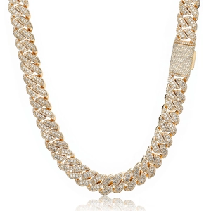 14mm vergoldete kubanische Gliederkette für Herren mit eisigem Zirkonia-Pavé-Klappverschluss