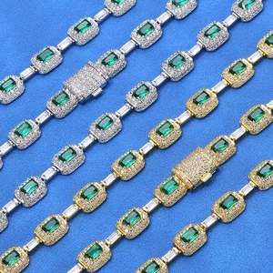 Luxury iced out tennis bracelet with emerald cut green zircon and micro pavé stones