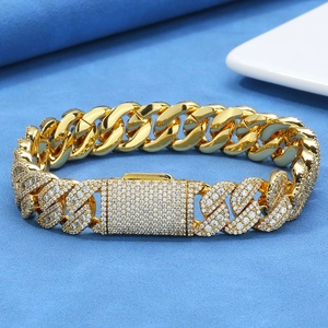 Luxury Hip Hop Cuban Link Bracelet For Men Iced Out Zircon Copper Bracelet With Box Clasp 18K Gold Silver Plated Jewelry