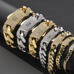 Bracelets gourmette pour hommes en or 14k et argent avec fermoirs S en zircon
