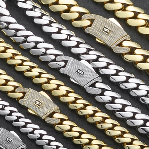 Classic 14k gold and silver Cuban link chains with iced-out zircon pave and S-letter buckle