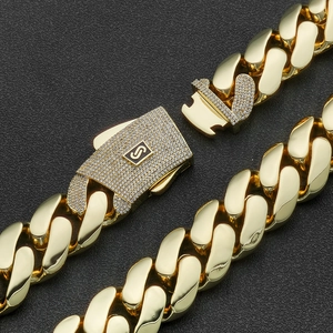 Classic 14K gold plated Cuban link bracelet with iced out pave stone clasp for men