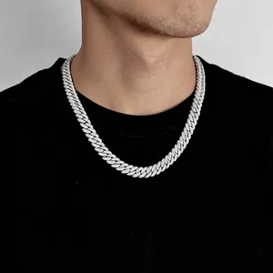 Collana da uomo Cuban Link da 10mm in argento s925 e moissanite con pavé scintillante