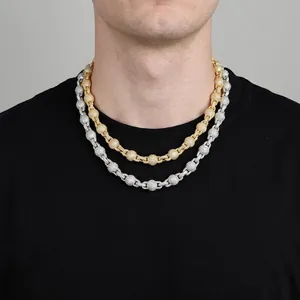 Colliers hip hop à perles bulles glacées 10,5 mm en or et argent pour hommes