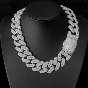 29mm silver tone iced out bubble Cuban link chain necklace with zircon for men