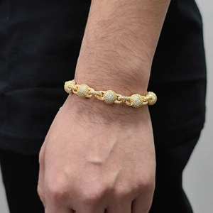 Bracelet chaîne à bulles 10,5mm plaqué or avec zircons étincelants pour homme hip hop