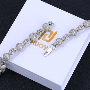 Bracelet hip-hop 10,5mm pour homme avec zircons et maillons boules argentés brillants