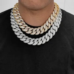 Mens iced out 24mm bubble Cuban link necklace in gold and silver finish with Moissanite stones