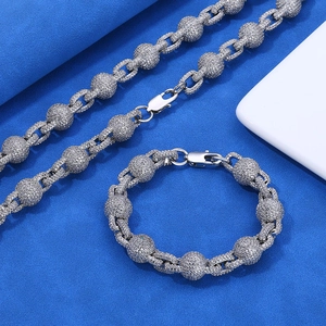 Ensemble De Bijoux Hip Hop Collier Et Bracelet Iced Out Bubble Bead Micro Pave Zircon Cuivre Plaqué Or Pour Hommes Femmes