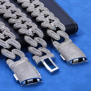 Chunky 29mm silver iced out Cuban link necklace with zircon stones in hip hop style