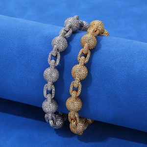 Bracelet chaîne à billes hip-hop 10,5 mm avec zircons cubiques micro-pavés brillants