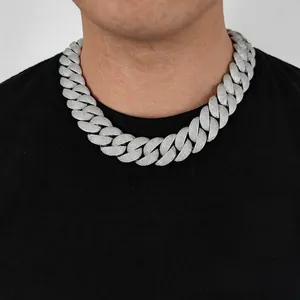 Mens iced out 24mm silver bubble Cuban link chain necklace with pave zircon stones