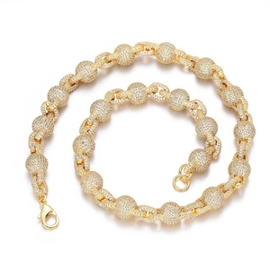 Collier chaîne à billes bubble de 10,5mm style hip hop plaqué or avec zircons blancs