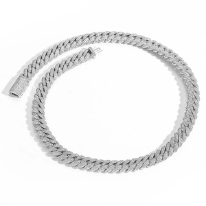 Collana cubana da uomo 10mm con doppia fila di zirconi e chiusura a cassetta in argento