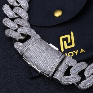 Chunky 29mm silver Cuban link chain with sparkling zircon stones in hip hop style