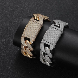 Iced out 20mm four-row diamond Cuban link hip hop bracelets in gold and silver finish