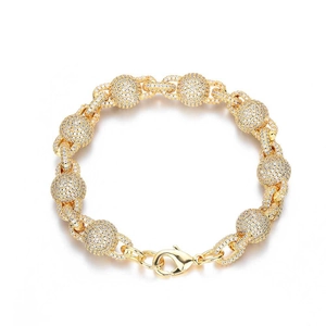 Bracelet hip-hop chaîne à bulles 10,5mm en or avec pavé de zircones pour hommes