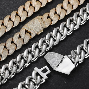 Hip hop 24mm bubble Cuban link chains in gold and silver with iced out zircon pavé