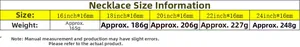 Size chart for 16mm iced out Cuban link chain necklace with weights from 16 to 24 inches