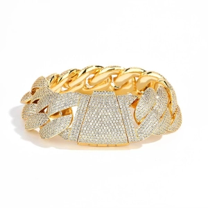 Iced out 24mm gold cuban link bracelet with sparkling cubic zirconia for men