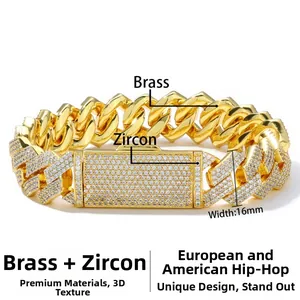 Macro shot of 16mm gold plated Cuban chain with hand-set cubic zirconia stones