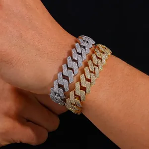 Luxurious S925 silver moissanite Cuban link bracelet with iced-out diamond pavé design